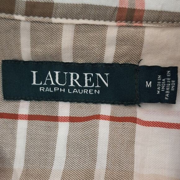 Lauren Ralph Lauren Shirt Women Medium Lightweight Cotton Plaid Classic Preppy - Picture 3 of 9